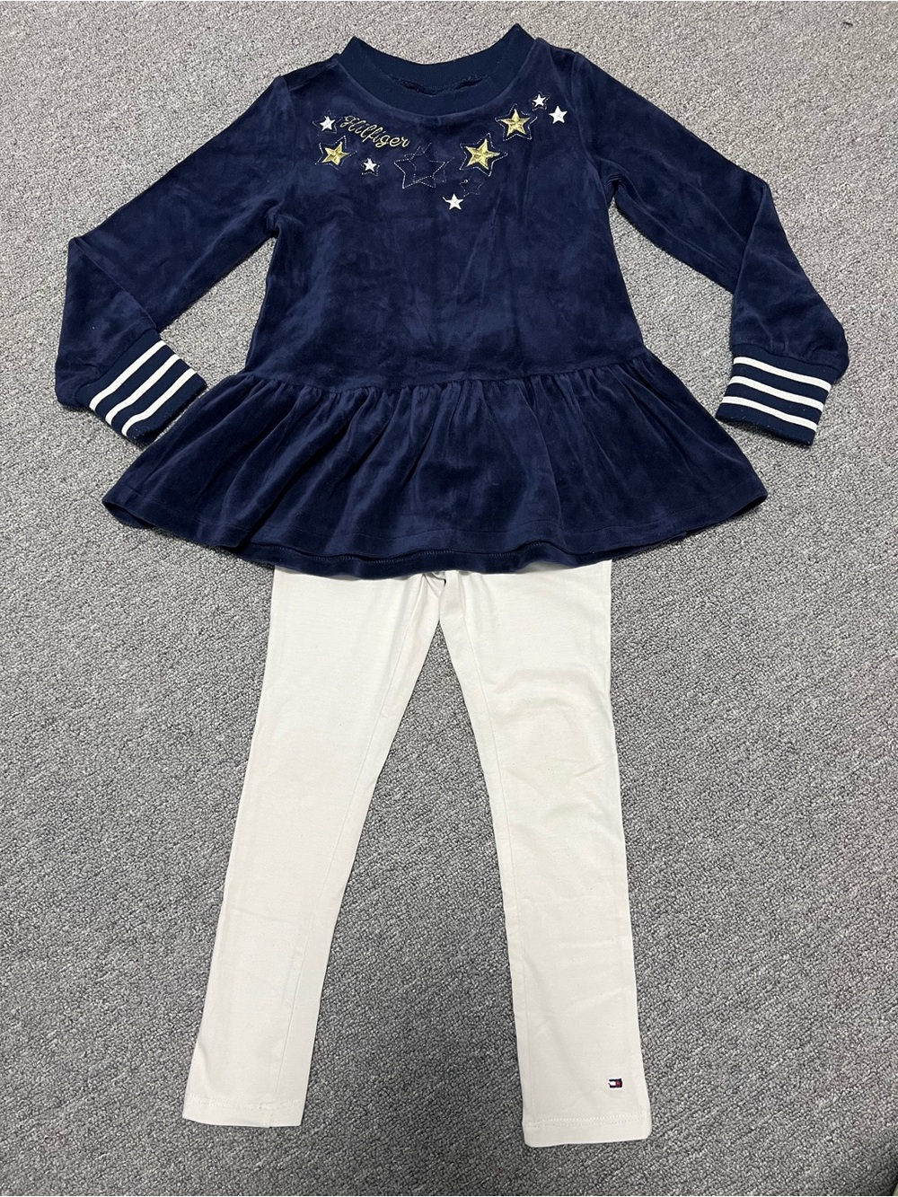 Tommy Hilfiger Navy Star Peplum Top with Cream Leggings Girl’s 6T